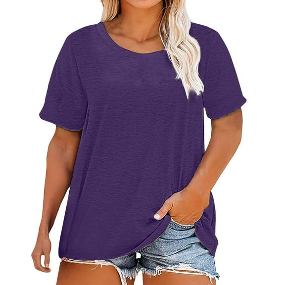 Yubnlvae Plus Size Loose T-Shirts for Women - 2025 Summer Round Neck Casual Tops (Breathable Cotton, S-5XL) Purple 5XL