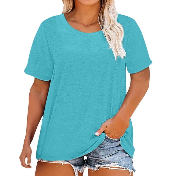 Yubnlvae Plus Size Loose T-Shirts for Women - 2025 Summer Round Neck Casual Tops (Breathable Cotton, S-5XL) Sky Blue 5XL