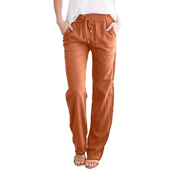 Yubnlvae Plus Size Pants and Straight Solid Elastic Pants Long Drawstring Women Waist Cotton Casual Pants