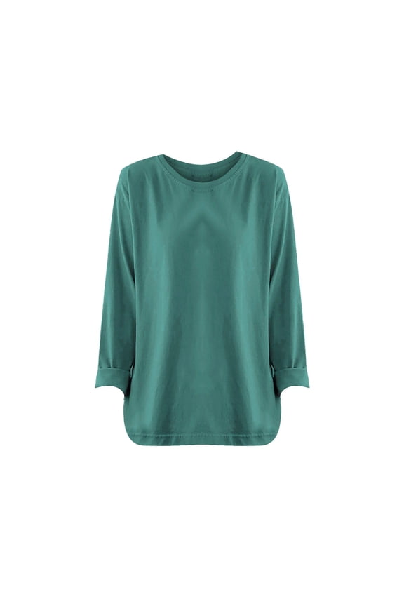 Plus-Size Relaxed Long-Sleeve T-Shirt – Loose Fit Casual Basic Top, Comfortable Layering Tee (Grey, White, Green, Khaki | M-XXXXL) (Green | M)