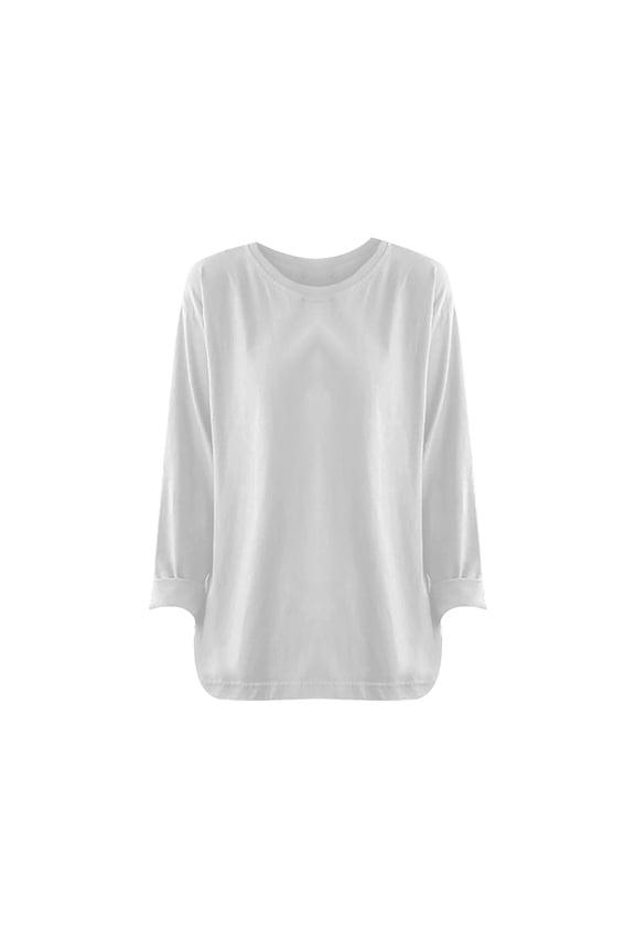 Plus-Size Relaxed Long-Sleeve T-Shirt – Loose Fit Casual Basic Top, Comfortable Layering Tee (Grey, White, Green, Khaki | M-XXXXL) (White | L)