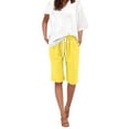 thumbnail image 1 of Yubnlvae Plus Size Summer Pants - Thin Elastic Waist Casual Wide Leg Cropped Trousers Yellow M, Ladies Casual Pocket Thin Outer Wear Elastic Belt in Trousers Large Size Loose Pants, 1 of 5