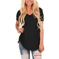 thumbnail image 1 of Yubnlvae Plus Size V-Neck Knit Solid Color Loose Fit Short Sleeve T-Shirt,, Womens Short Sleeve V Neck Loose Casual T Shirts Summer Topsclearance! Solid, V-Neck, Black, S, 1 of 6