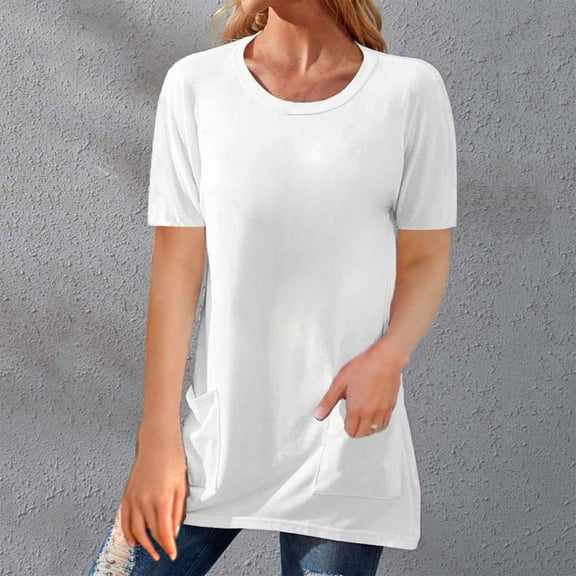 Yubnlvae Pocket Detail Round Neck T-Shirt - Soft Everyday Top for Errands, Layering, Or Weekend Wear, Women's Crochet Lace T-Shirt 3/4 Sleeve Hollow Out Boho Summer Beach Casual Top, White, L