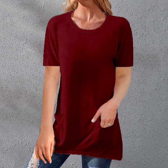 Yubnlvae Pocket Detail Round Neck T-Shirt - Soft Everyday Top for Errands, Layering, Or Weekend Wear, Women's Crochet Lace T-Shirt 3/4 Sleeve Hollow Out Boho Summer Beach Casual Top, Red1, Xl
