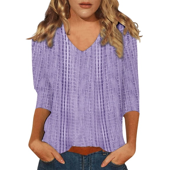 Yubnlvae Purple Womens Tops 3/4 Sleeve Summer Print Plain Travel Cute Tops V Neck Slim Fit Half Sleeve Tshirts Shirts Spring Blouse, M