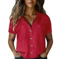 thumbnail image 1 of Yubnlvae Red Women Cotton Shirt Printed Fashion down Shirts Casual Tops Short Sleeve Blouse, Xl, 1 of 9