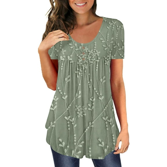 Yubnlvae Ruched Tunic Tops for Women - Casual Short Sleeve Blouses (Leggings Matching, Spring/Summer Outfits) Green 3XL