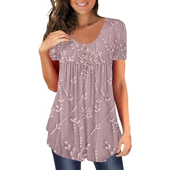 Yubnlvae Ruched Tunic Tops for Women - Casual Short Sleeve Blouses (Leggings Matching, Spring/Summer Outfits) Pink 3XL