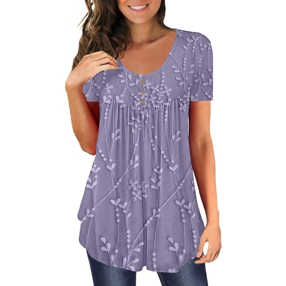 Yubnlvae Ruched Tunic Tops for Women - Casual Short Sleeve Blouses (Leggings Matching, Spring/Summer Outfits) Purple 3XL