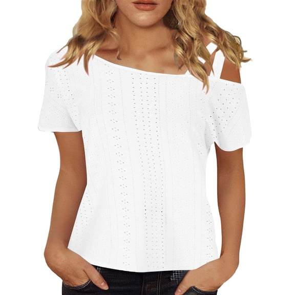 Yubnlvae Sexy Cold Shoulder Vacation Tops - One Shoulder Summer Blouses for Women (Beach Night Out, Retro Y2K) White S