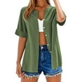 thumbnail image 1 of Yubnlvae Short Sleeve Linen Shirt - Women's Collarless Button-Down Top, Breathable Casual Oversized T-Shirt Style Blouse (Green | 3XL), 1 of 5