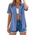 thumbnail image 1 of Yubnlvae Linen Blend Button-Up Tunic - Women's Sleeveless V-Neck Tank Top, Casual Oversized Summer Blouse with Pocket (Sky Blue | XXL), 1 of 5