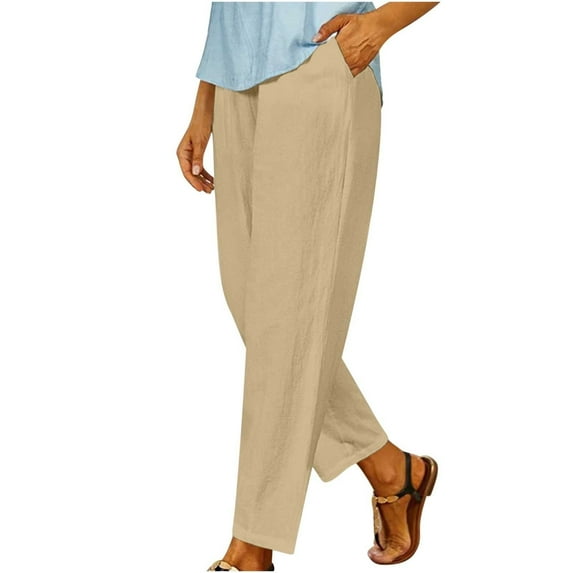 Yubnlvae Stretch Cotton Pocket Pants - Women's Slim Fit Casual Trousers (Office Errands, Everyday Comfort) Khaki M