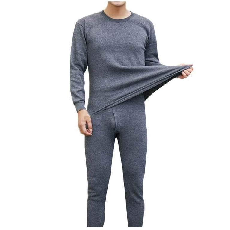 Yubnlvae Suits for Men Men's Winter Thermal Suit Circular Collar Pure Color  Cashmere Underwear Set Dark Gray
