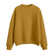 Yubnlvae Sweatshirt for Women, Women's Solid Color Round Neck Oversized Sweatshirt Loose Fit Long Sleeve Light Sweatshirt Loose Blouse Crewneck Sweatshirts Gold M