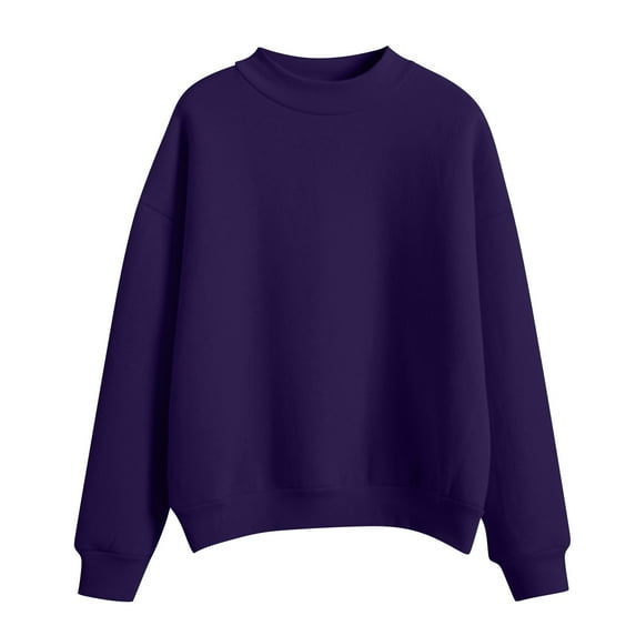 Yubnlvae Sweatshirt for Women, Women's Solid Color Round Neck Oversized Sweatshirt Loose Fit Long Sleeve Light Sweatshirt Loose Blouse Crewneck Sweatshirts Purple Xl