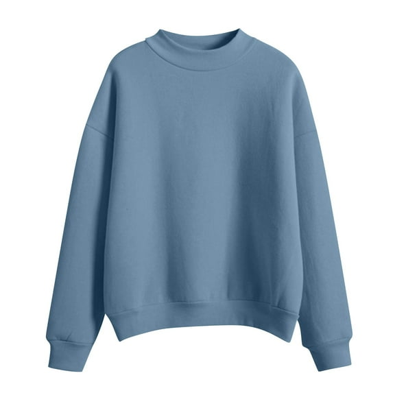 Yubnlvae Sweatshirt for Women, Women's Solid Color Round Neck Oversized Sweatshirt Loose Fit Long Sleeve Light Sweatshirt Loose Blouse Crewneck Sweatshirts Teal Blue M