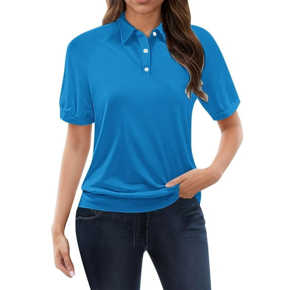 Yubnlvae Trendy Summer Collared Tops for Women - Short Sleeve Vacation, Office Casual Blouses 2025 (Wrinkle-Resistant, Lightweight) Blue XL