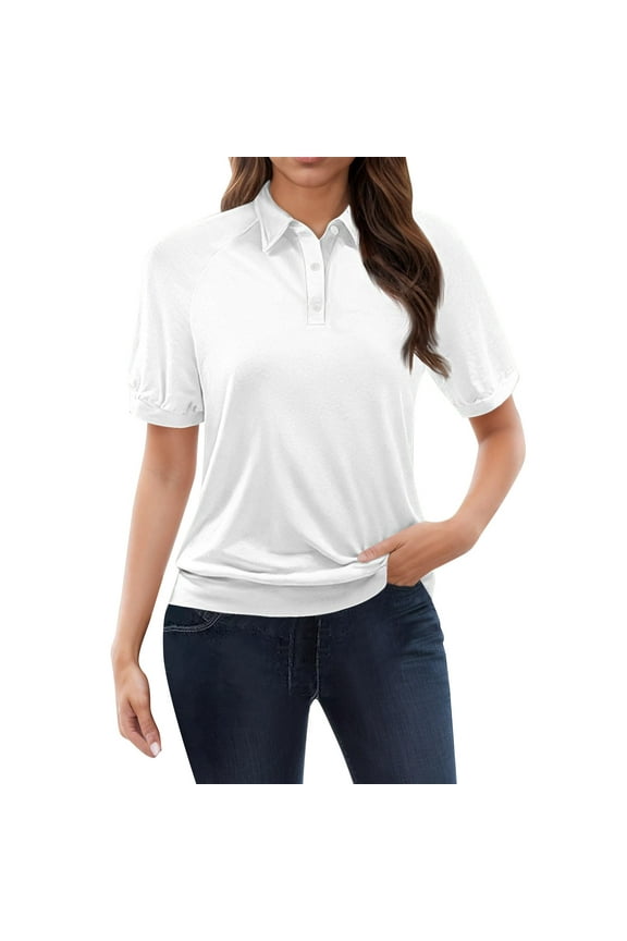 Trendy Summer Collared Tops for Women - Short Sleeve Vacation, Office Casual Blouses 2025 (Wrinkle-Resistant, Lightweight) White XXL