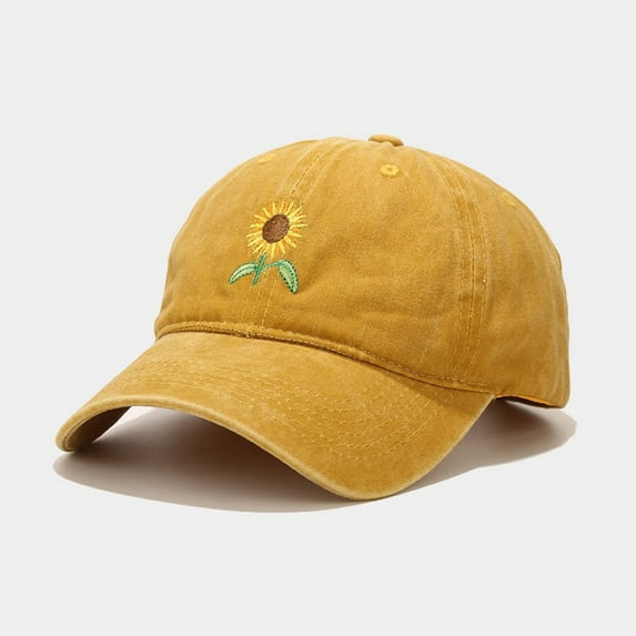 Yubnlvae Unisex Washed Cotton Baseball Cap with Sunflower Embroidery - Vintage Style Uv Protection Hat for Outdoor Activities Under 5$, Yellow, One Size