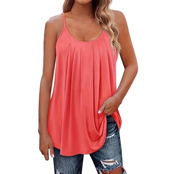 Yubnlvae Watermelon Red Women Pleated Top Shirt Spaghetti Strap Camisole Fit Casual Sleeveless Summer Tank Tops Fashion Shirt, 4Xl