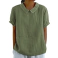thumbnail image 1 of Yubnlvae Women’S Summer Solid Color Cotton & Linen Top, Women's Summer Solid Color Cotton And Linen Topclearance! Solid, Round Neck, Army Green, L, 1 of 9
