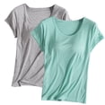 thumbnail image 1 of Yubnlvae Women's 2-Pack Shirt with Built-in Bra Padded Crewneck Short Sleeve Athletic Top - (Breathable Comfort | Solid Color | Layering Essential) (P | XXL), 1 of 7