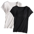 thumbnail image 1 of Yubnlvae Women's 2-Pack Shirt with Built-in Bra Padded Crewneck Short Sleeve Athletic Top - (Breathable Comfort | Solid Color | Layering Essential) (Y | 3XL), 1 of 7