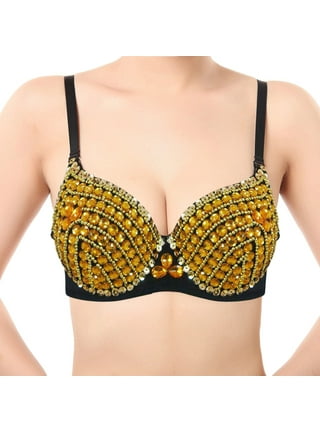 YONGHS Womens Sparkle Sequins Beading Padded Bra Rave Dance Belly