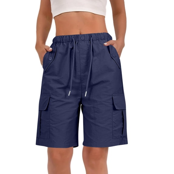 Yubnlvae Multi-Pocket Work Shorts - Women's Utility Cotton Cargo Pants, Casual Comfortable Outdoor Workwear with Functional Pockets (Dark blue | XL)