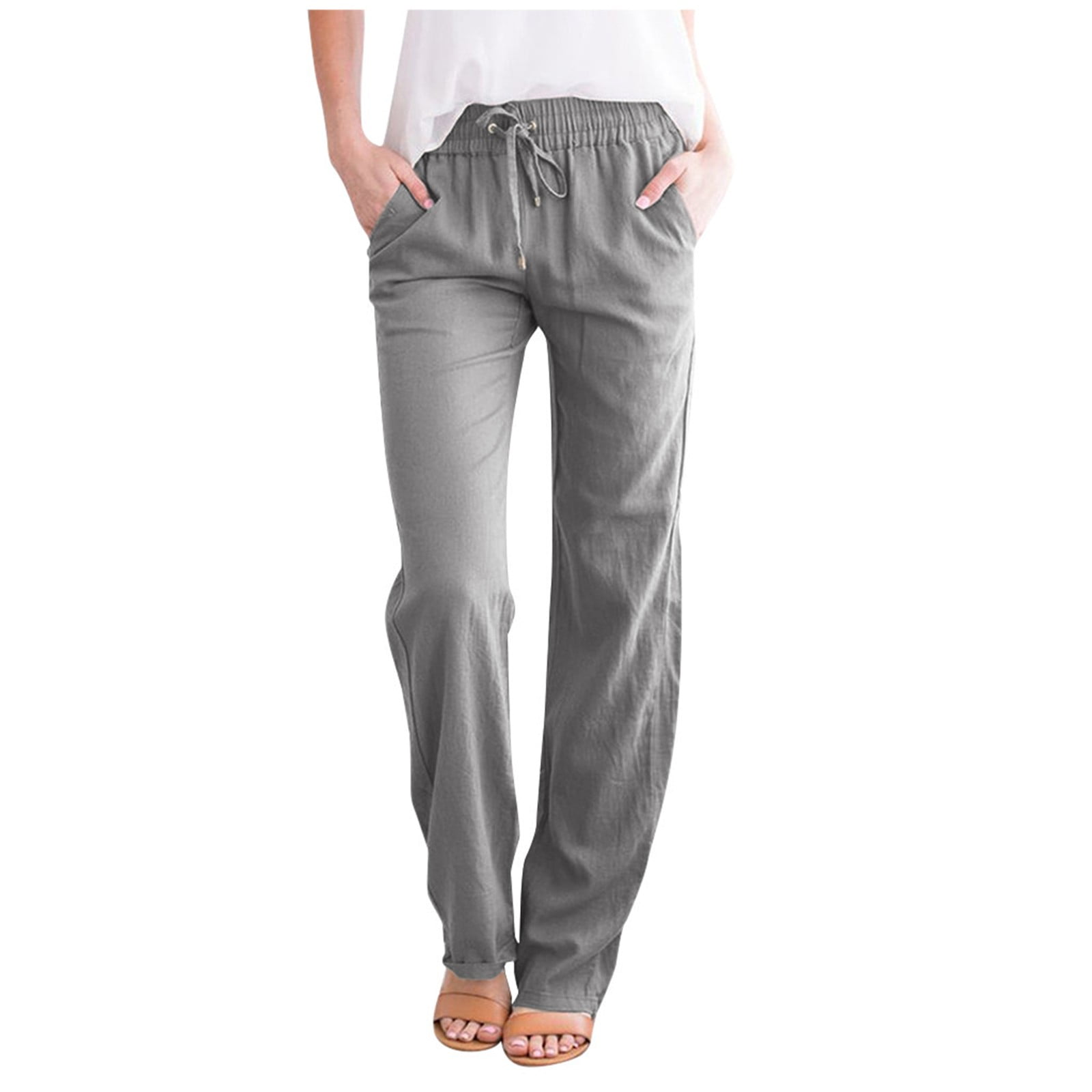 Yubnlvae Women's Casual Pants Pull up Pants Solid Straight Pants Waist ...