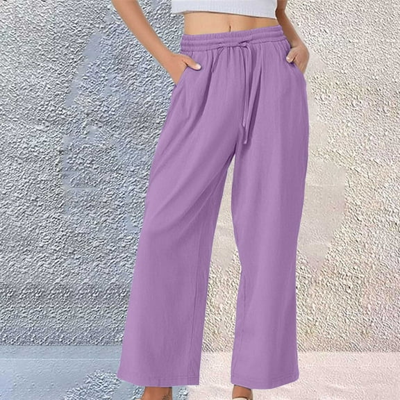 Yubnlvae Women's Corduroy Shorts High Waist Summer Drawstring Casual Wide Leg Beach Pants, Purple, Xxl