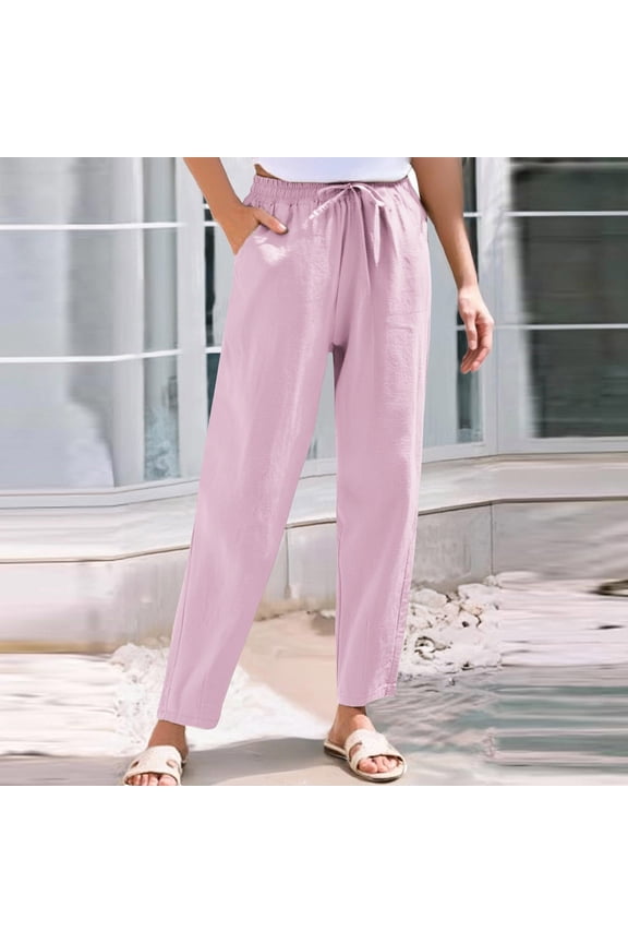 Women's Cotton-Linen Drawstring Waist Joggers with Pockets for Beach Or Lounge Wear, Women's Strapless Tube Top Pleated Bandeau Summer Beach Chic Crop Blouse, Red, Xxl