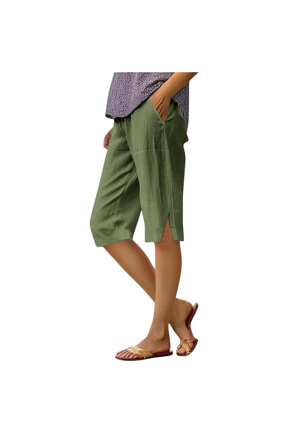 Women's Cotton Linen Shorts High Waist Slit Pocket Casual Summer Loose Fit, Camouflage, 5Xl