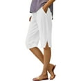 thumbnail image 1 of Yubnlvae Women's Cotton Linen Shorts High Waist Slit Pocket Casual Summer Loose Fit, White, M, 1 of 8
