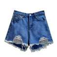 thumbnail image 1 of Yubnlvae Women's Distressed High-Waist Denim Shorts - Ripped Wide Leg Loose Fit Frayed Hem Summer Hot Pants (Blue, Black, Grey, White, Light Blue | S-5XL) (Blue | M), 1 of 5