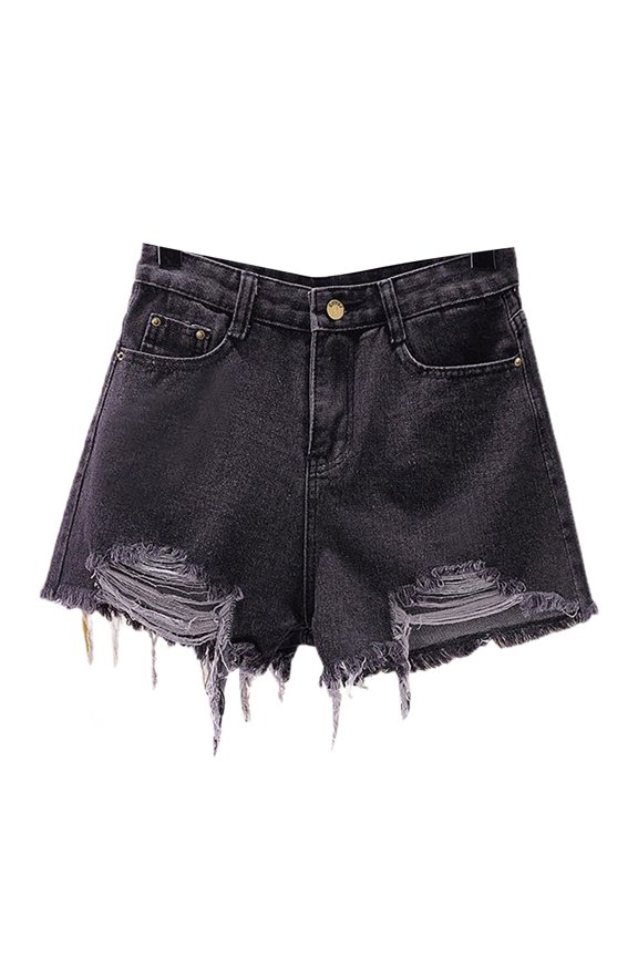Women's Distressed High-Waist Denim Shorts - Ripped Wide Leg Loose Fit Frayed Hem Summer Hot Pants (Blue, Black, Grey, White, Light Blue | S-5XL) (Grey | M)