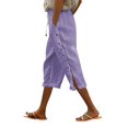 thumbnail image 1 of Yubnlvae Women's Elastic Waist Linen Pants Wide Leg Beach Casual Palazzo Trousers with Pockets, Purple, M, 1 of 5