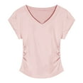 thumbnail image 1 of Yubnlvae Women's Fitted Pleated T-Shirt - Blue Cotton Short Sleeve Cinched Waist Top(Regular Shoulder Cut | Summer Slimming Style | Cropped Length) (Pink | XXL), 1 of 6