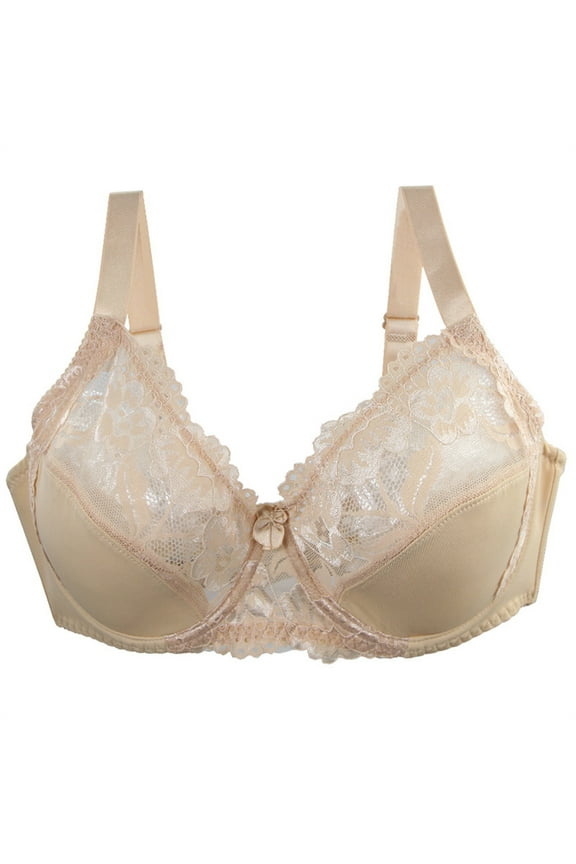 Women's Full Coverage Bra Bcdef Cup 36B-46F Wireless Lace Lingerie Plus Size Comfort Bras Beige,