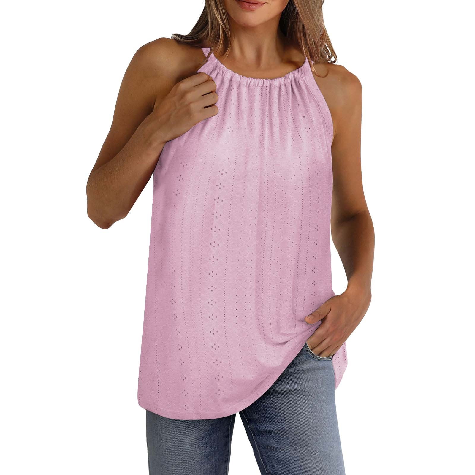 Yubnlvae Women's High Neck Eyelet Tank - Pleated Loose Fit Boho Summer ...