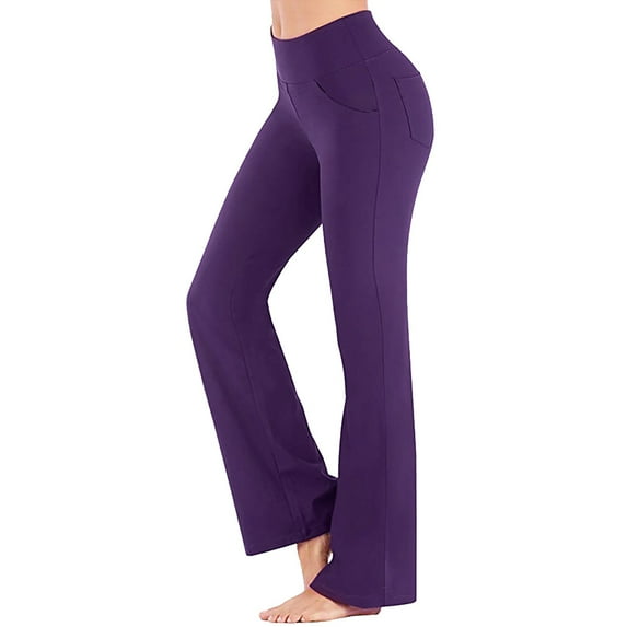 Yubnlvae Women's High Waist Bootcut Yoga Pants Basic, with Pockets Tummy Control Workout Flare, High Waisted Yoga Pants Dress Pants, Running Pants Long Bootleg Flare Pants Purple, Size: S-4XL