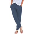 thumbnail image 1 of Yubnlvae Women's High Waist Linen Pants - Summer Loose Fit Elastic Waist Pocket Trousers - Breathable Cotton Comfy Travel Pants for Work & Casual (S-XXXXXL) (Navy | S), 1 of 4