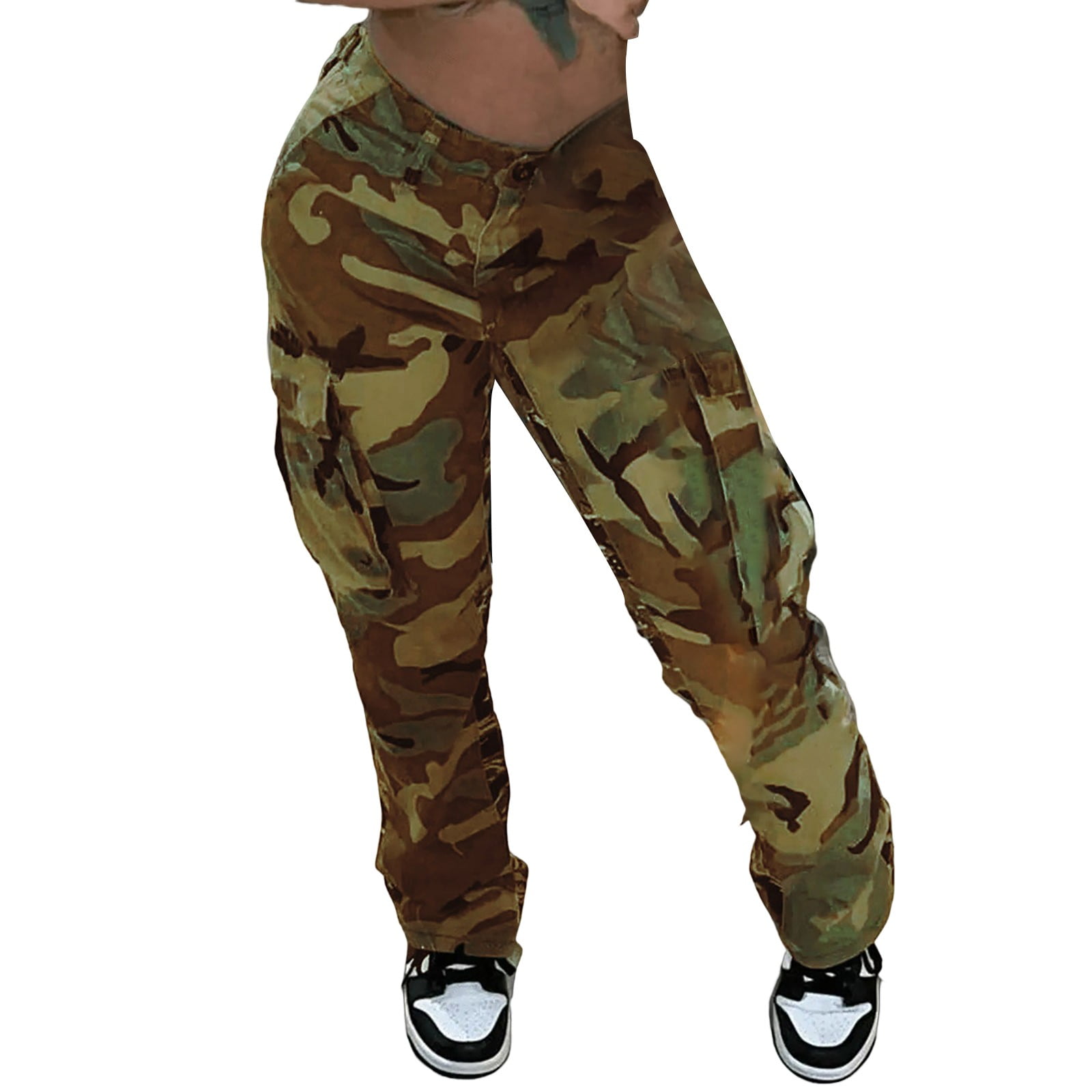 Yubnlvae Women's High Waist Slim Fit Jogger Pants with Pocket Cargo Solid Pants Cargo Trousers