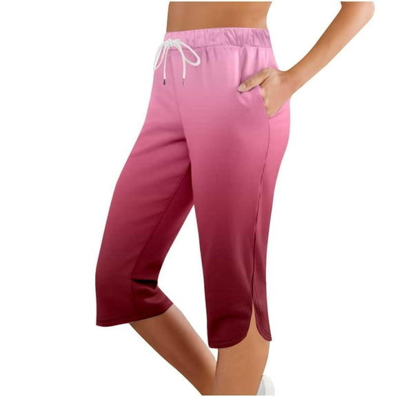 Yubnlvae Women's Leggings - Petite Knee Length Yoga Pants with Pockets Pink S