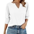 thumbnail image 1 of Yubnlvae Women's Loose V-Neck Batwing Sleeve 3/4 Length Cotton T-Shirt – Black, White, Grey, Green, Purple, Red, Blue (S-XXL) (White | M), 1 of 6