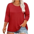 thumbnail image 1 of Yubnlvae Women's Plus-Size 3/4 Sleeve Tops & Blouses Plus Size Tunic Tops for Womenclearance! Solid, Round Neck, Red 2, Xxl, 1 of 7
