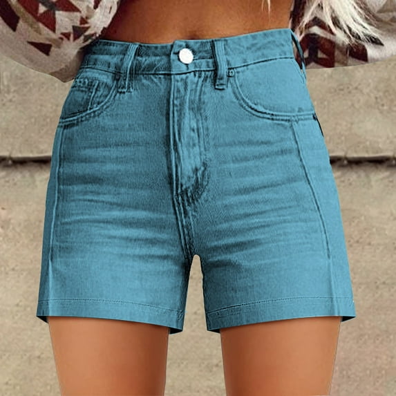 Yubnlvae Women's Retro Floral Denim Shorts 2025 High Waist Relaxed Fit Art Print Summer Shorts with Pockets | Y2K Vintage Streetwear, Sky Blue, L