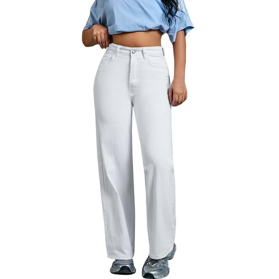 Yubnlvae Women's Ripped Flare Jeans Distressed High Waist Flared Jeans - Stretchy Bootcut Denim Pants - Trendy Retro Bottoms (S-XXL) (White | L)